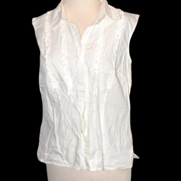 Worthington Tops - Worthington Ruffel Trim Cotton Stretch Button Front Top Sleeveless